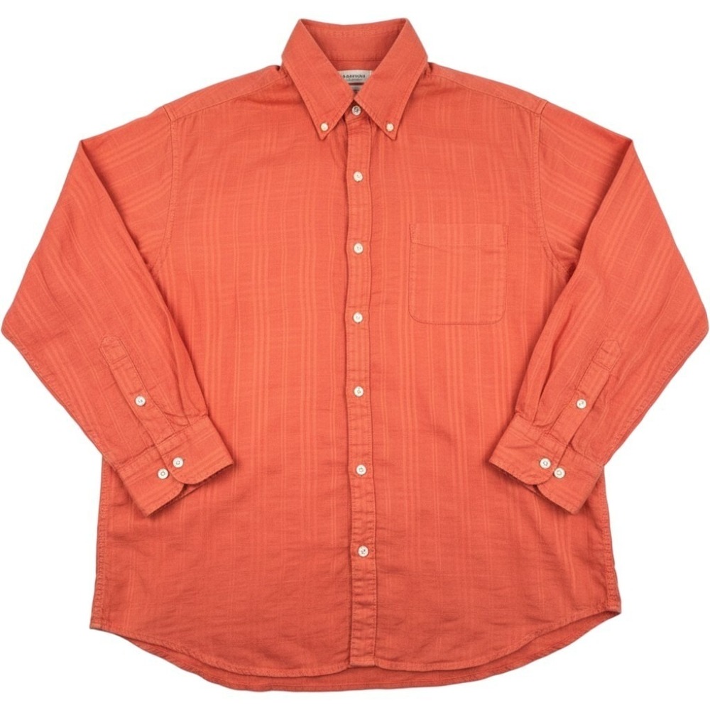 Caribbean Mens Button Down Shirt Large Linen Blend Striped Coral Orange Beach